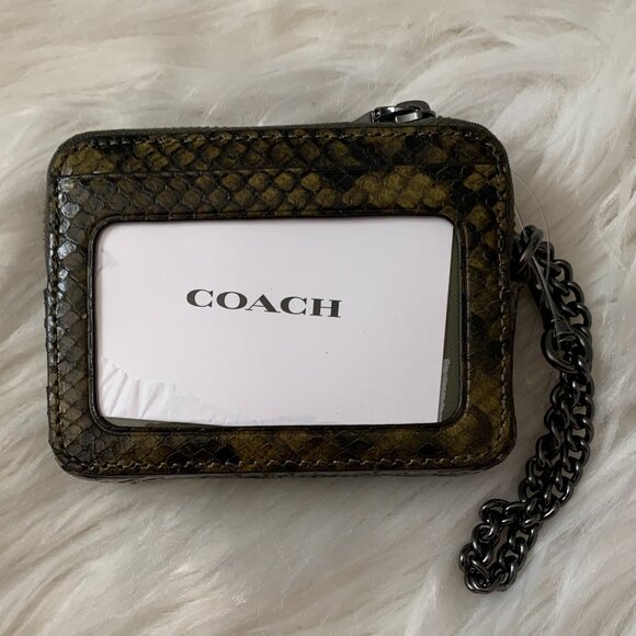 COACH Snakeskin Printed Leather Card Case in Olive - Picture 3 of 4